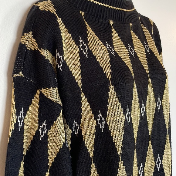 Trimmings Vintage lurex harlequin sweater Sz M - Picture 3 of 9